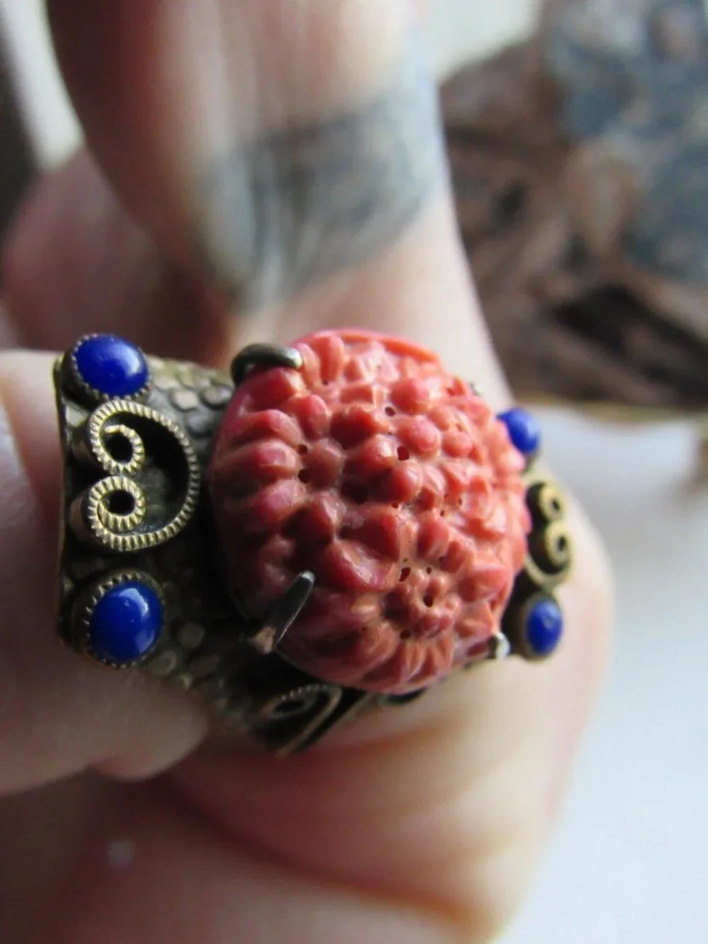 Vintage Mexican Celluloid Floral Ring 7-8